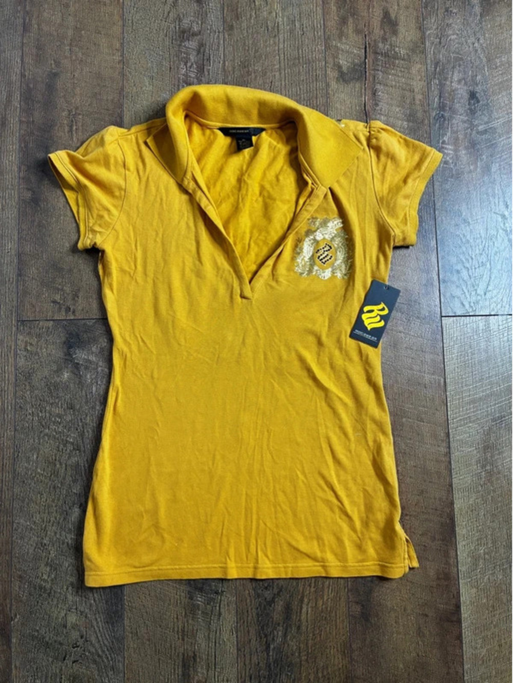 NWT Rocawear Yellow Gold Baroque McBling Y2K Polo Shirt Women's XL